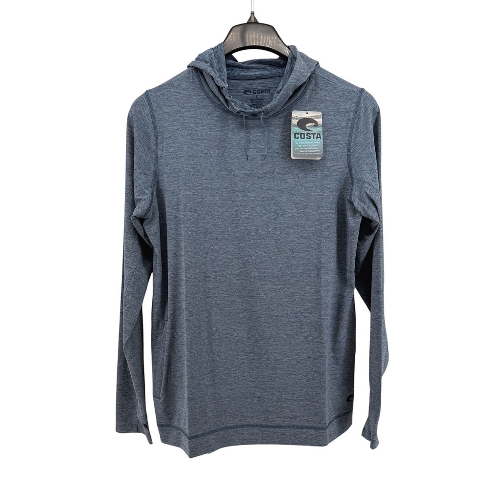 NEW Costa Performance Hoodie Women Large Hoodie Blue Heathered Stretch Thumbhole